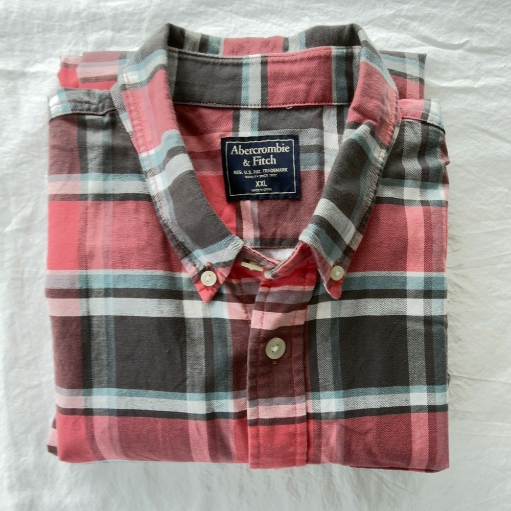 Abercrombie & Fitch Men's 2XL - Multicolor Plaid Button Down LS Shirt - Casual